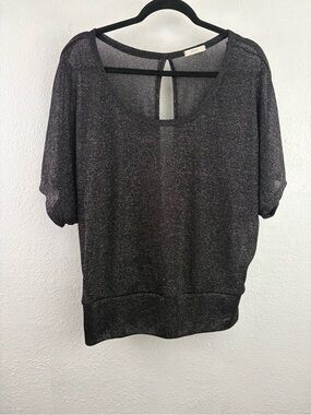 Popsy  black silver metallic top batwing knit tapered hem and a keyhole back 2XL